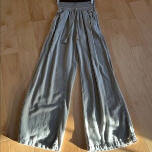 Khaki Wide-Leg Pants with Drawstring Waist Detail